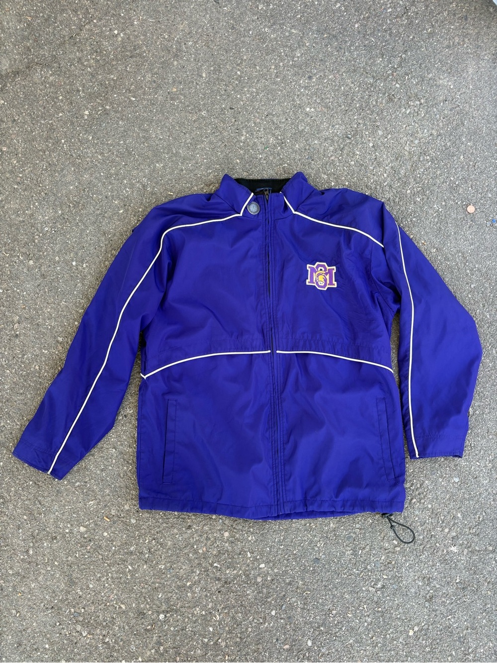 Men's Purple Windbreaker Jacket with White Piping and Embroidered Logo